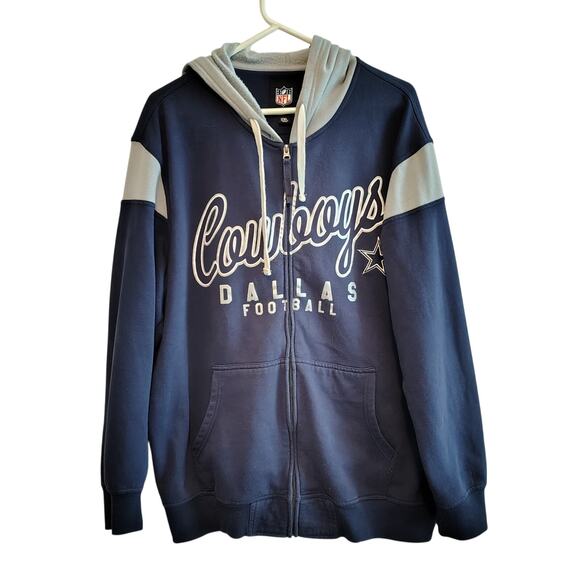 Dallas Cowboys Men 2XL Blue Gray Stripe Zip Front Hoodie Jacket NFL Game Day - Picture 1 of 8
